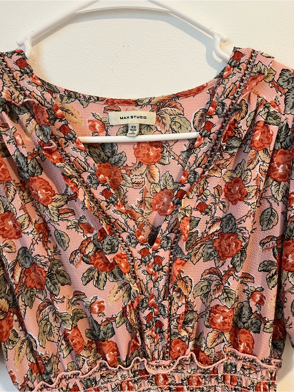 Max Studio Floral V-Neck Midi Dress - Peach Floral - Picture 11 of 13